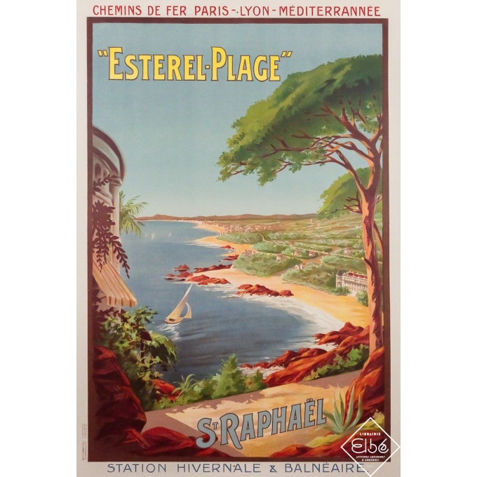 Affiche ancienne de voyage - Saint Raphaël - Esterel plage - Henri Gray - Circa 1910 - 110 par 76 cm