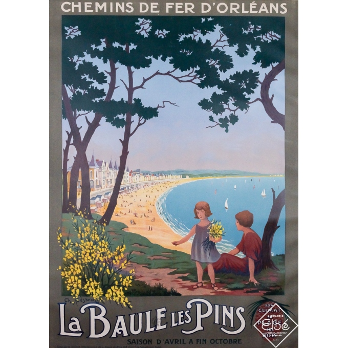 Affiche ancienne de voyage - La Baule les Pins - Ch. Cesbron - Circa 1910 - 105 par 75.5 cm