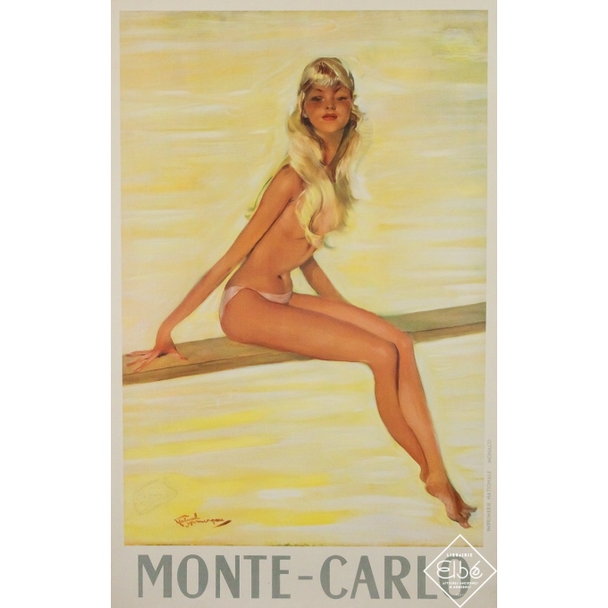 Affiche ancienne de voyage - Monte-Carlo - Jean-Gabriel Domergue - Circa 1950 - 99 par 63 cm