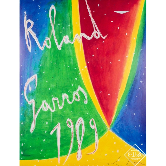 Affiche ancienne de publicité - Roland Garros 1989 - Nicola de Maria - 1989 - 75 par 57 cm