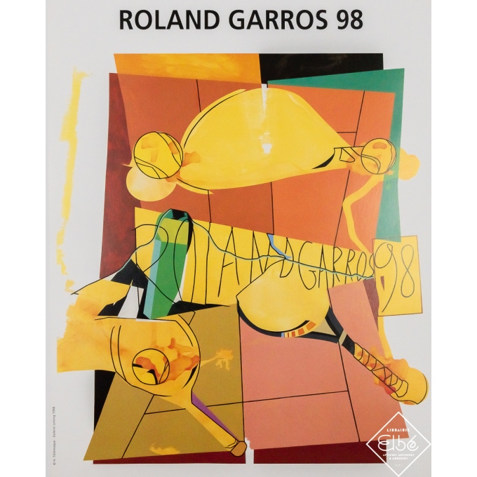 Affiche ancienne originale - Roland Garros 1998 - Hervé Télémaque - 1998 - 75 par 57 cm