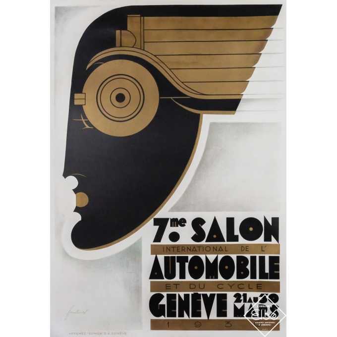 Affiche ancienne originale - 7eme salon international de l'automobile et du cycle Genève 1930 - 127 par 88cm