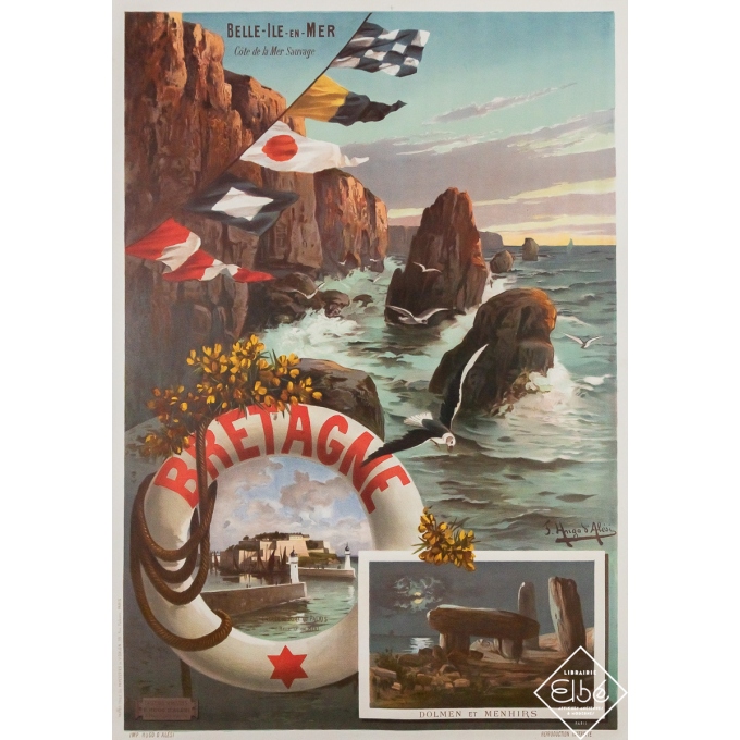 Affiche ancienne de voyage - Belle-Île-en-Mer - Bretagne - Hugo D'Alési - 1900 - 106 par 74 cm