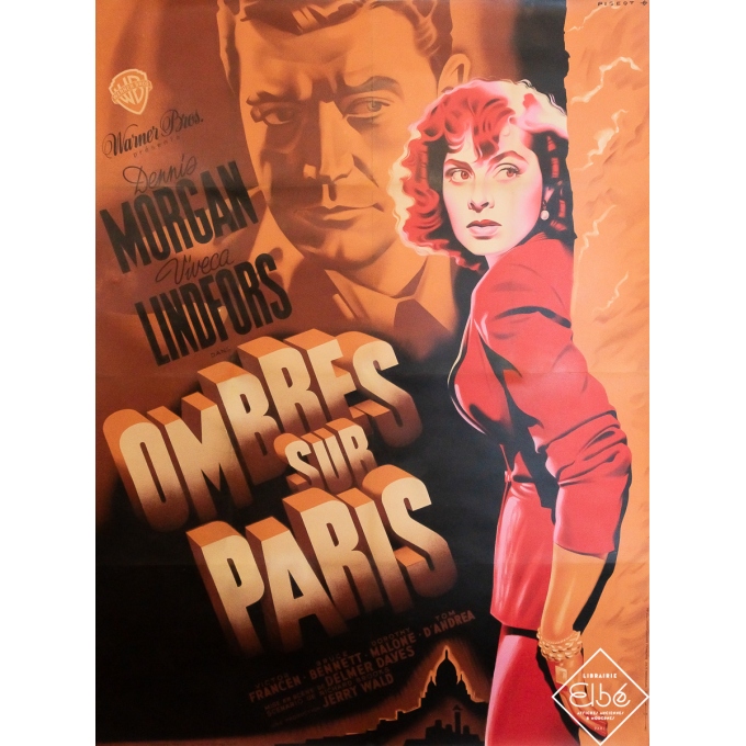 Vintage movie poster - Ombres sur Paris - Pierre Pigeot - 1948 - 60.6 by 44.9 inches