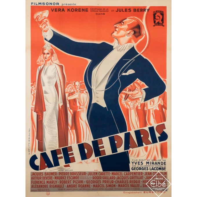 Vintage movie poster - Café de Paris - René Péron - 1938 - 62.6 by 46.5 inches