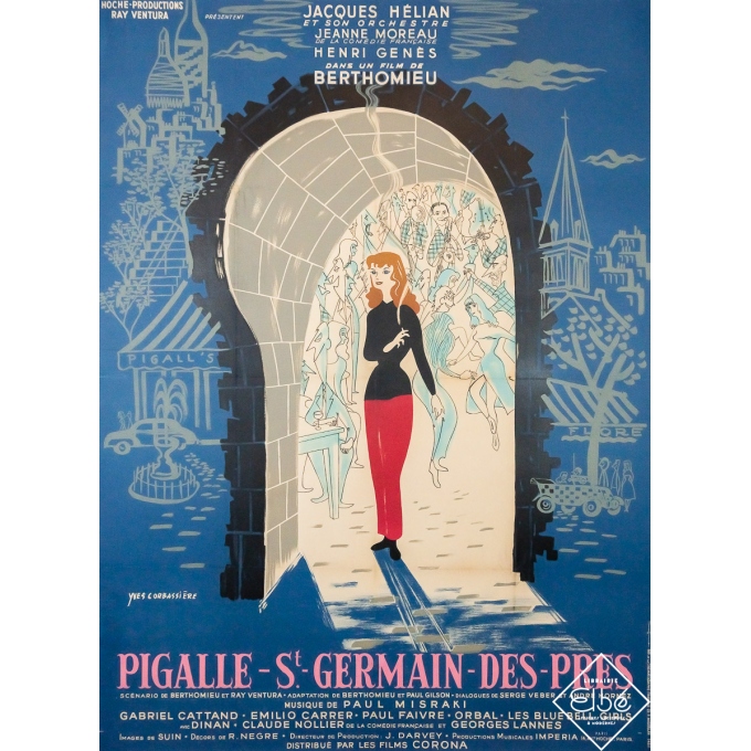 Vintage movie poster - Pigalle - Saint Germain-Des-Pres - Yves Corbassière - 1950 - 61 by 44.9 inches