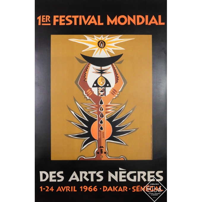 Affiche ancienne d'exposition - Le Premier Festival Mondial des Arts Nègres - Ibrahima Diouf - 1966 - 118.5 par 78 cm