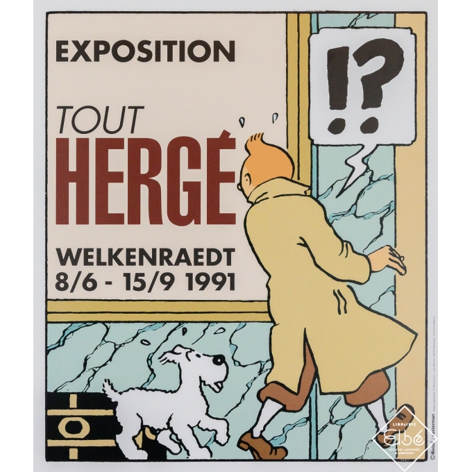 Affiche ancienne d'exposition - Exposition Tout Hergé - Hergé - 1991 - 57.5 par 48 cm