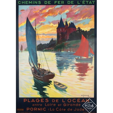 Vintage travel poster - Pornic Plages de l'océan - Albert Galland - 1929 - 41.5 by 29.9 inches