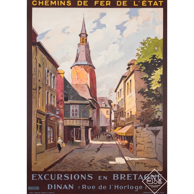 Affiche ancienne de voyage - Excursions en Bretagne Dinan - Maurice Toussaint - 1928 - 105 par 76 cm