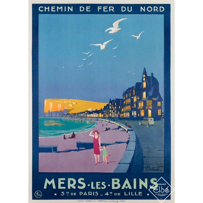 Affiche ancienne de voyage - Mers-Les-Bains - Pierre Commarmond - 1930 - 105.5 par 75.5 cm