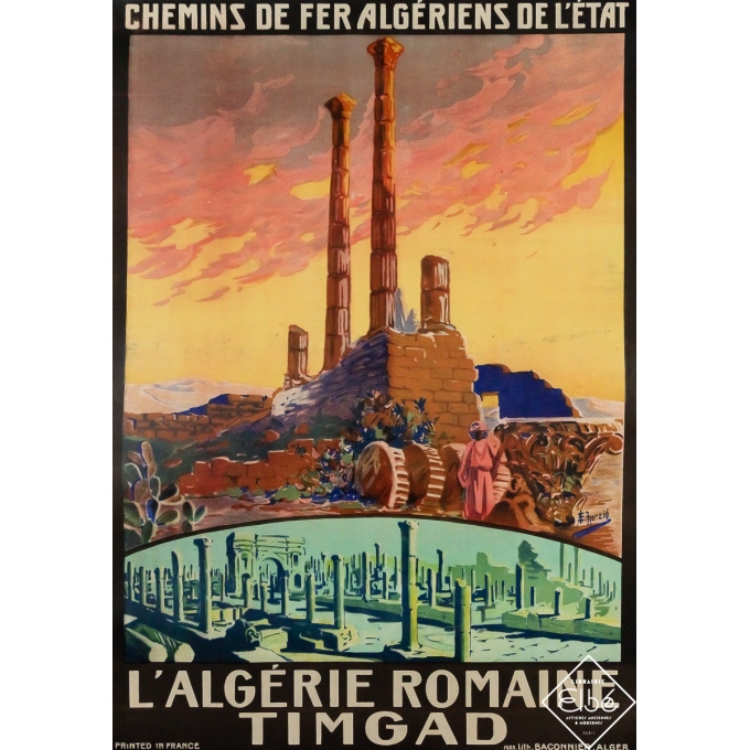 Affiche ancienne de voyage - L'Algérie romaine - Timgad - Edouard Herzig - 1925 - 104 par 74 cm