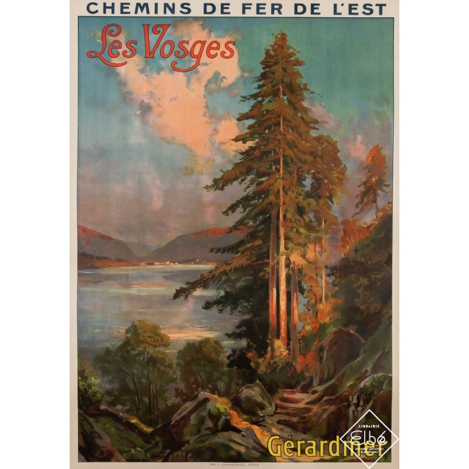 Affiche ancienne de voyage - Les Vosges - Gerardmer - Louis Tauzin - 1910 - 105 par 74.5 cm