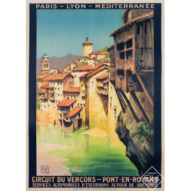 Vintage travel poster - Circuit du Vercors - Pont-en-Royans - Charles-Jean Hallo  - 1923 - 41.7 by 30.3 inches