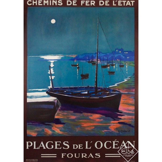 Affiche ancienne de voyage - Plages de l'Océan - Fouras - A. Galland - 1910 - 104.5 par 75 cm