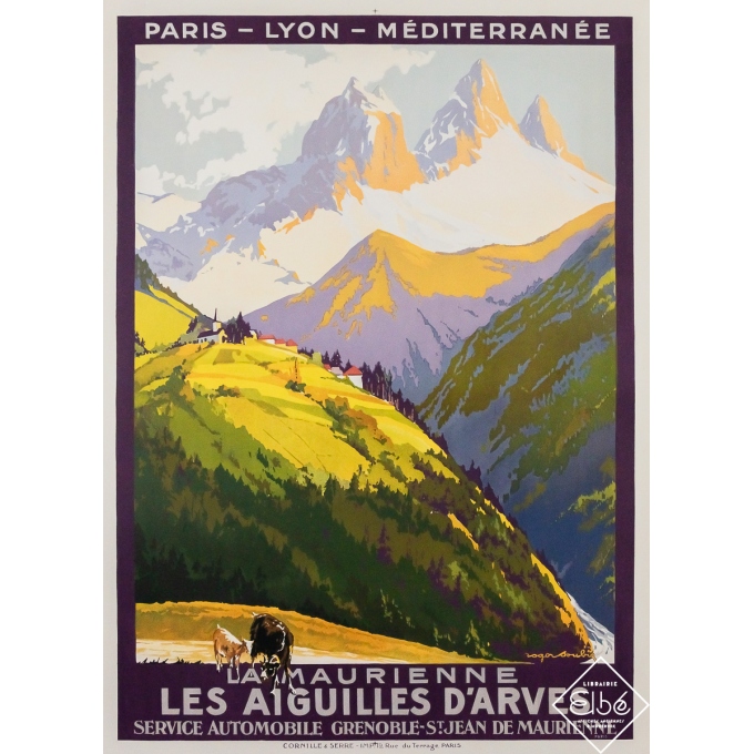 Affiche ancienne de voyage - Les Aiguilles d'Arves - La Maurienne - PLM - Roger Soubie - 1920 - 108.5 par 79 cm