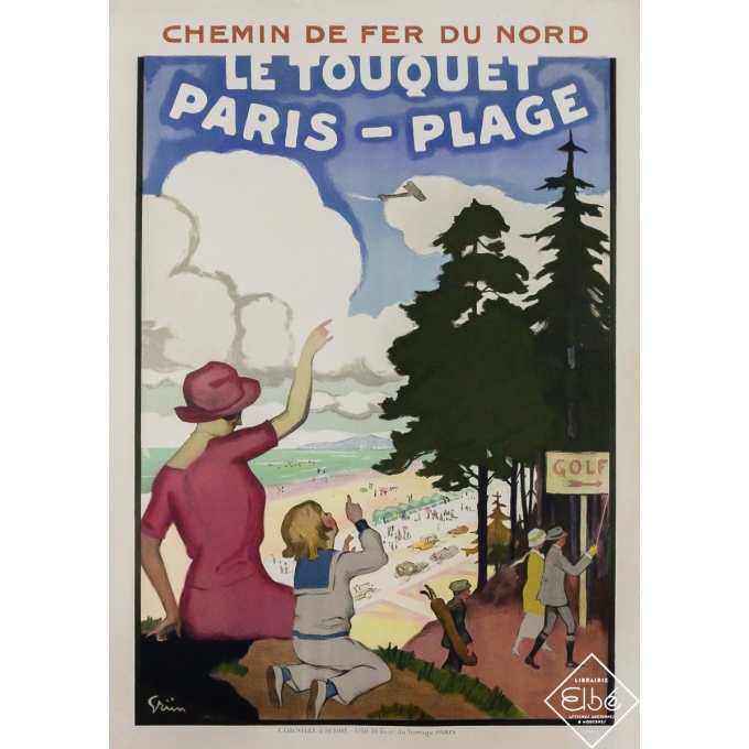 Affiche ancienne de voyage - Le Touquet Paris-Plage - J.A. Grün - 1920 - 105.5 par 71 cm