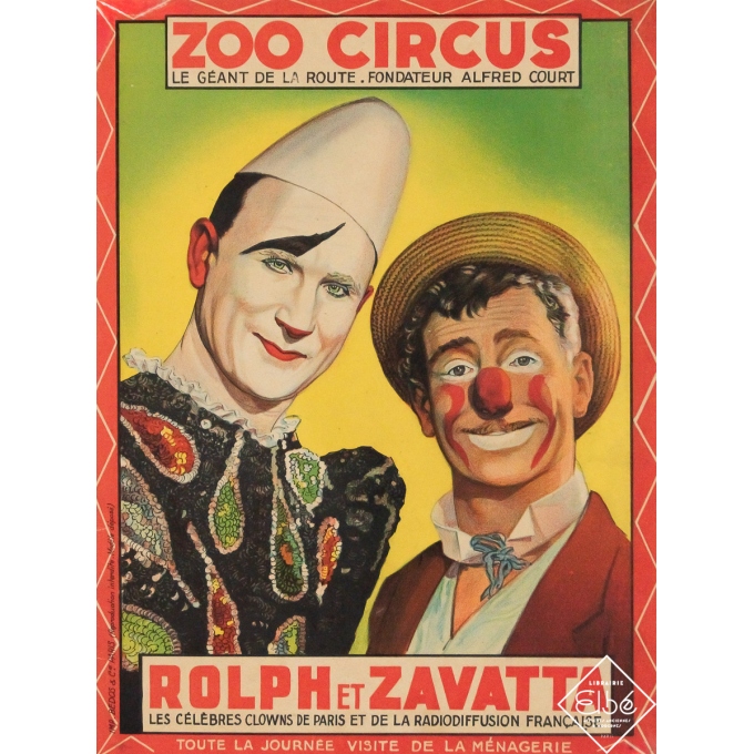 Affiche ancienne originale - Zoo Circus - Rodolph et Zavatta - 1925 - 39 par 29 cm