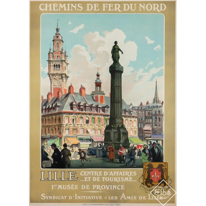 Affiche ancienne de voyage - Lille Centre d'affaires - Charles-Jean Hallo - 1930 - 106.5 par 76 cm