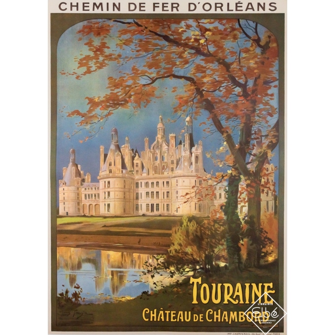 Affiche ancienne de voyage - Touraine - Château de Chambord - Louis Touzin - 1910 - 105 par 75 cm