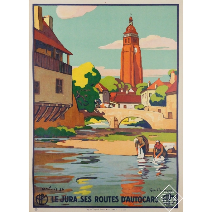 Affiche ancienne de voyage - Le Jura - Ses routes d'autocars - Géo François - 1926 - 107.5 par 78 cm