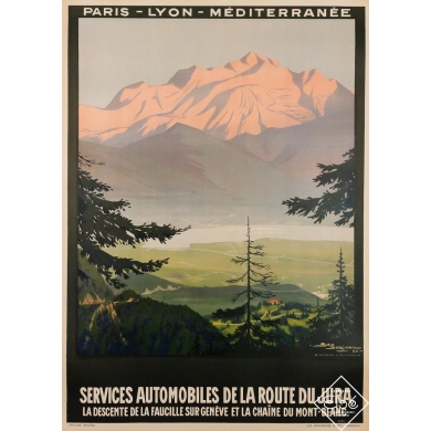 Vintage travel poster - Services automobiles de la route du Jura - Mont Blanc - Géo Dorival - 1920 - 42.1 by 30.5 inches