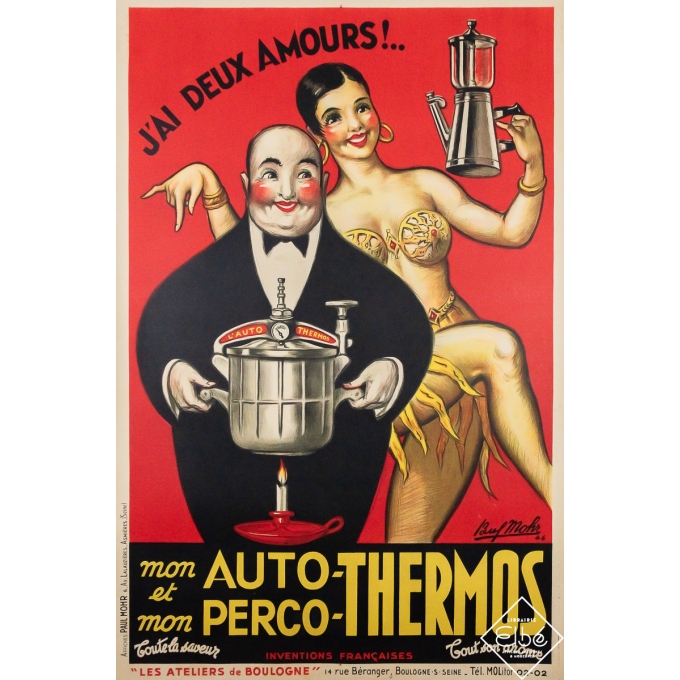 Affiche ancienne de publicité - Auto perco Thermos - Paul Mohr - 1946 - 150 par 98.5 cm