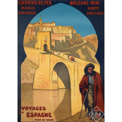 Vintage travel poster - Voyages en Espagne - Charles-Jean Hallo - 1914 - 41.1 by 29.5 inches