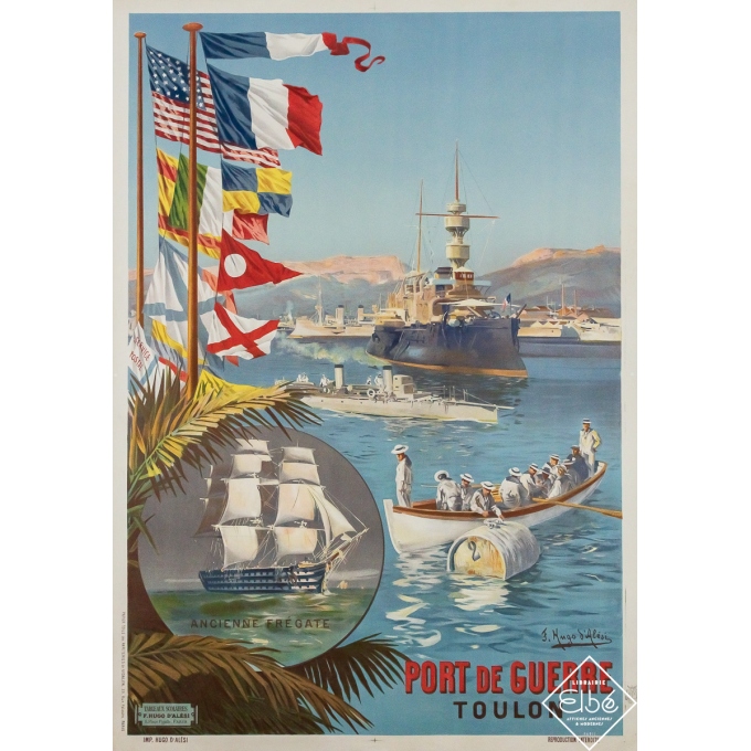 Affiche ancienne de voyage - Port de guerre - Toulon - F. Hugo d'Alési - 1901 - 106 par 74 cm