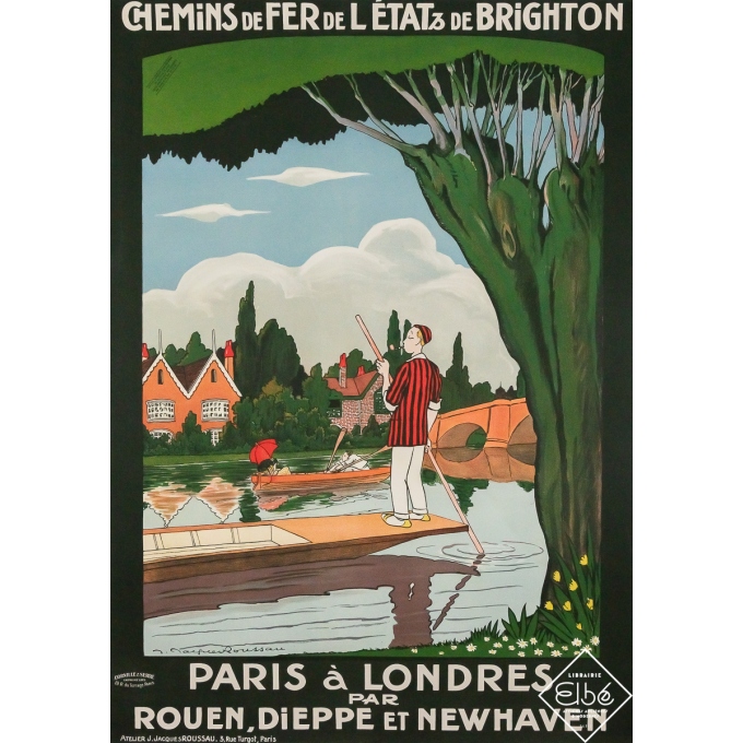 Affiche ancienne de voyage - Paris à Londres - Jean- Jacques Roussau - 1920 - 104.5 par 74.5 cm