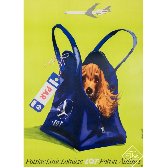 Vintage travel poster - LOT Polish Airlines - Poland - Grabianski - 1960 - 37 by 26.8 inches