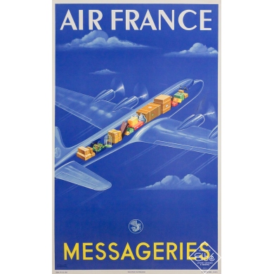 Original vintage travel poster Air France Messageries - Atelier Perceval - 38.98 by 24.41 inches