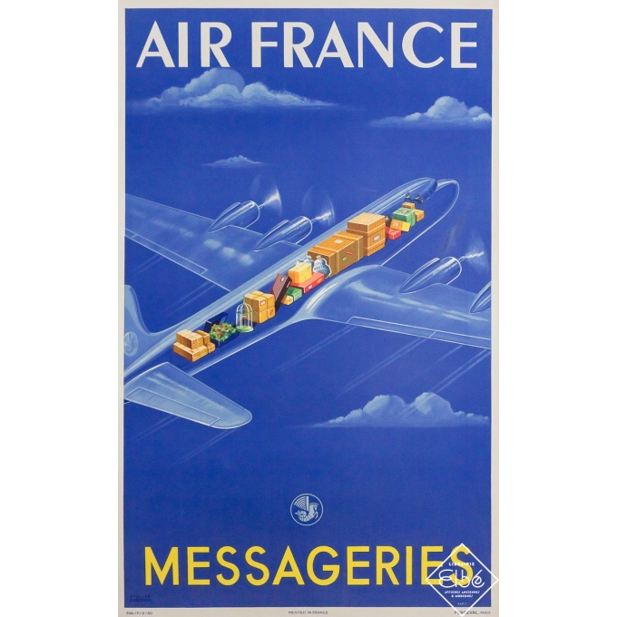 Affiche ancienne originale de voyage - Air France Messageries - Atelier Perceval - 99 par 62 cm