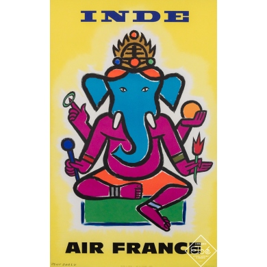 Original vintage travel poster Air France Inde - Jean Carlu - 38.98 by 24.41 inches