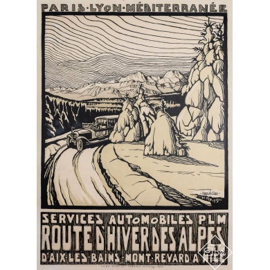 Original vintage travel poster Route d’hiver des Alpes - PLM - Jean Julien - Circa 1925 - 41.93 by 30.31 inches