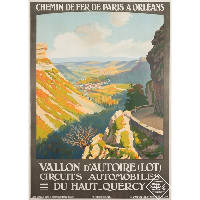 Affiche ancienne originale de voyage - Vallon d’Autoire - Lot - Haut Quercy - Constant Duval - 105 par 74 cm