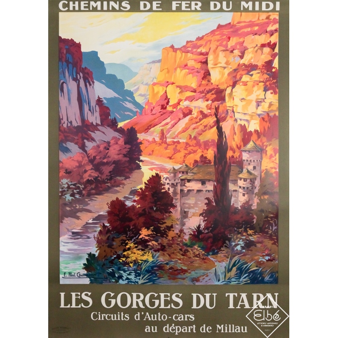 Affiche ancienne originale de voyage - Les gorges du Tarn  - E. Paul Champseix - Circa 1925 - 105 par 74.5 cm