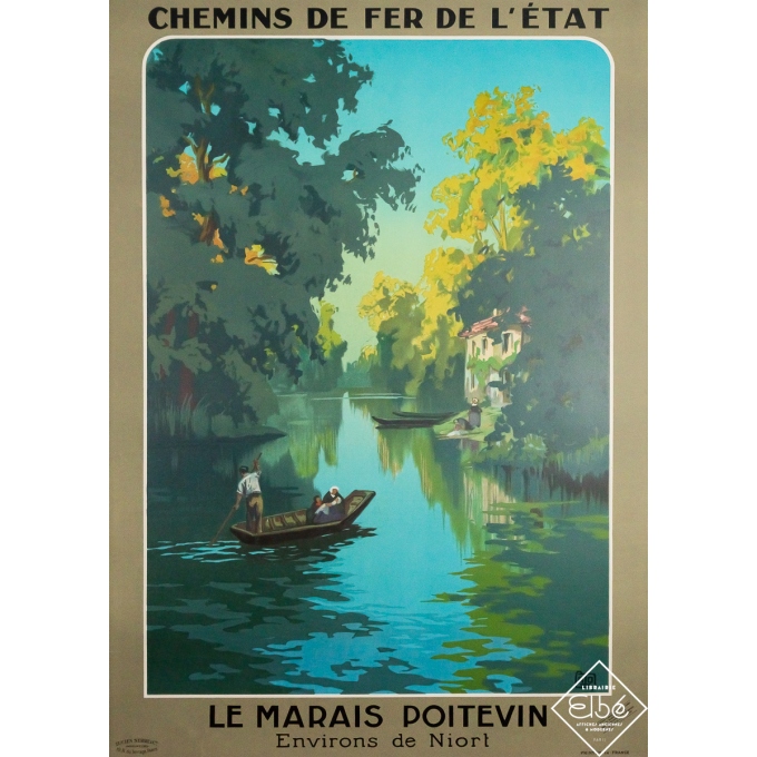 Affiche ancienne originale de voyage - Le marais poitevin - Charles Hallo - 105 par 75 cm