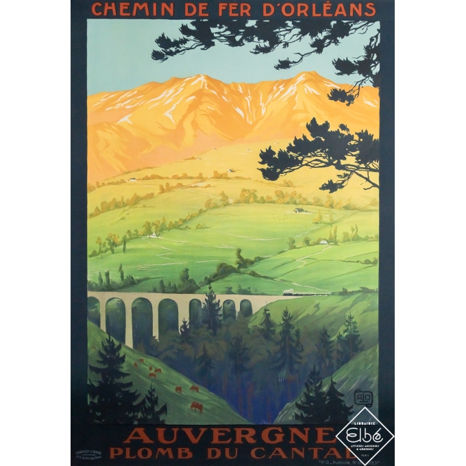 Affiche ancienne originale de voyage - Auvergne - Plomb du Cantal - Charles Hallo - 105 par 73 cm