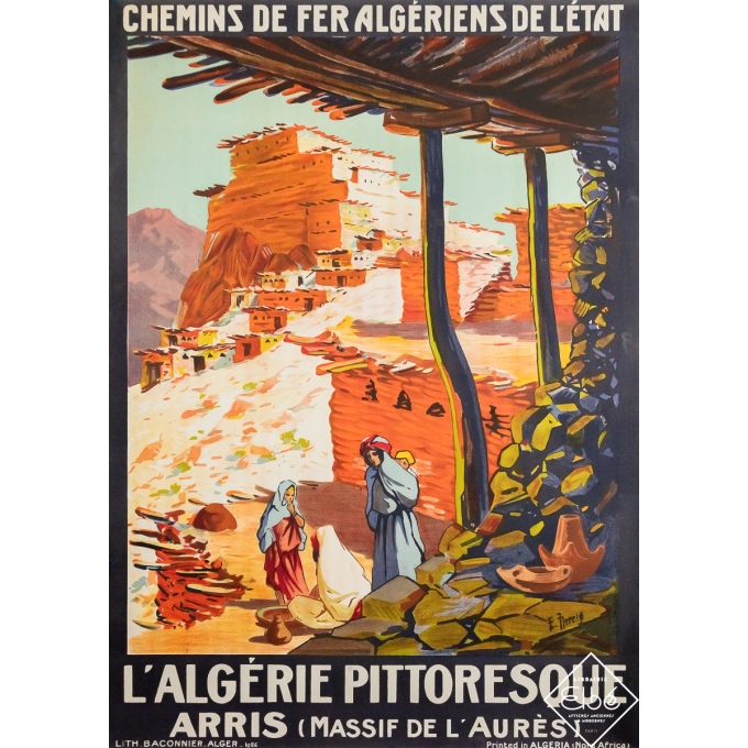 Original vintage travel poster Picturesque Algeria - Arris - Aurès Mountains - E. Herzig - 40.94 by 29.13 inches