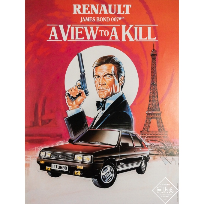 Original vintage movie poster A View to a Kill Renault James Bond 007 - Circa 1980 - 31.5 by 23.62 inches