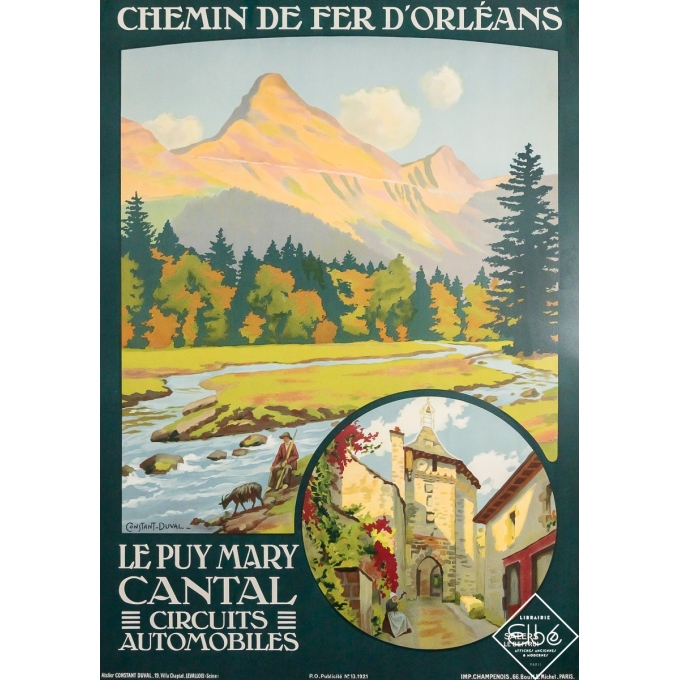 Affiche ancienne originale de voyage - Le Puy Mary - Cantal  - Constant Duval - 105 par 75 cm