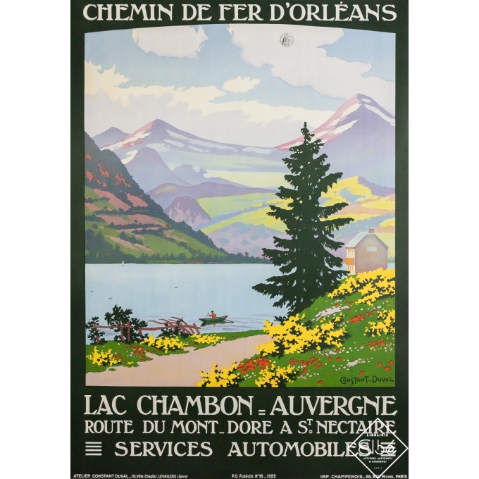 Affiche ancienne originale de voyage - Lac Chambon - Auvergne - Constant Duval - 105 par 75 cm