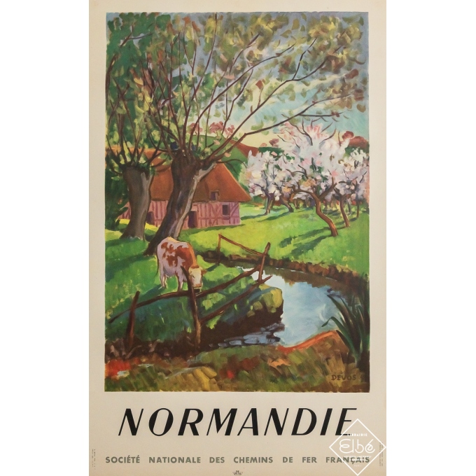 Affiche ancienne originale de voyage - Normandie - SNCF - Devos - 99.5 par 62.5 cm