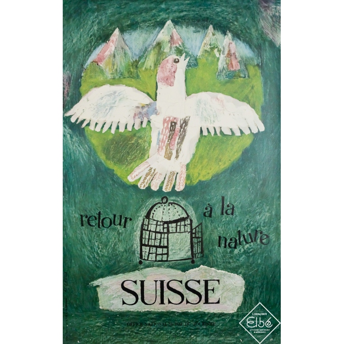 Affiche ancienne originale de voyage - Retour à la nature - Suisse - Atelier Creux - Circa 1970 - 102 par 65 cm