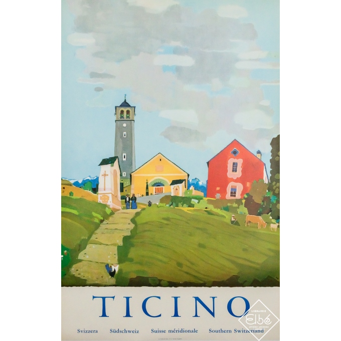 Affiche ancienne originale de voyage - Ticino Suisse - D.B - Circa 1950 - 101 par 65.5 cm