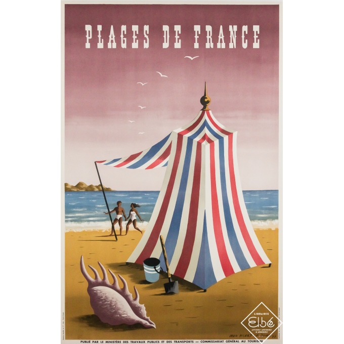 Affiche ancienne originale de voyage - Plages de France - Jean Picart Le Doux - 99.5 par 65 cm