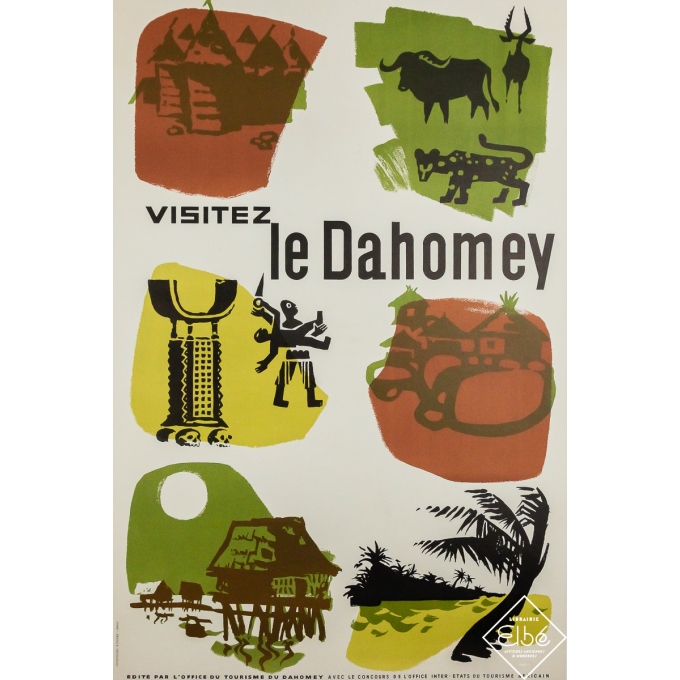 Affiche ancienne originale de voyage - Visitez le Dahomey - Circa 1950 - 97 par 65 cm