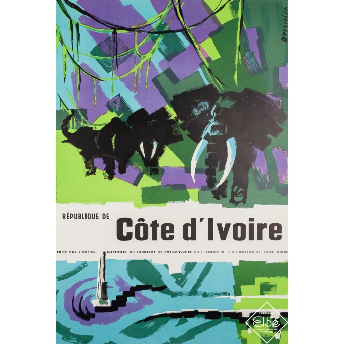 Affiche ancienne originale de voyage - Côte d’Ivoire - Dessirier  - Circa 1950 - 94 par 64 cm