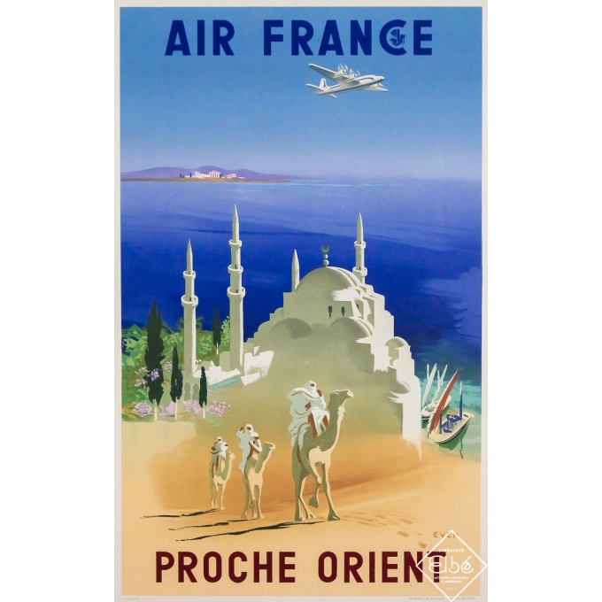 Affiche ancienne originale de voyage - Air France Proche Orient - Even - 99 par 61.5 cm